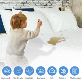 Kiusiy Mattress Protector, Waterproof Mattress Protector Noiseless Soft Breathable, Full Size Mattress Cover for Infant Kids Adults Elderly Pets, 75" x 54" Full Mattress Pad Deep Pocket Fitted up 18"