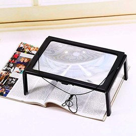 LiebeWH Lupa de Lectura 3X Manos Libres A4 Página Soporte Plegable Lente Horizontal Gran Visualización con Luz LED para Leer Libros