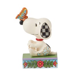 Enesco Peanuts by Jim Shore Collection Snoopy Balancing Butterfly on Nose Figurine- Stone Resin Hand Crafted Painted Collectible Peanuts Snoopy Figurines Home Decor Statue, 4.41 Inch