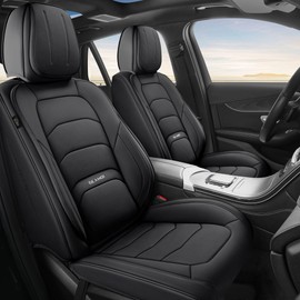 Geamoi Universal Car Seat Covers, Waterproof Luxury Leather Seat Covers for Cars Trucks SUV Pick-up, Black Automotive Seat Covers Protectors Full Set Include Front and Rear