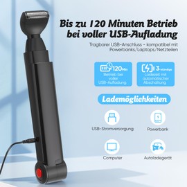 Back Razor for Men, Body Trimmer Electric with 2 Removable Shaving Heads & Ergonomic Arm Extension, Foldable Men's Body Razor for Back, Face, Chest & Shoulder Care