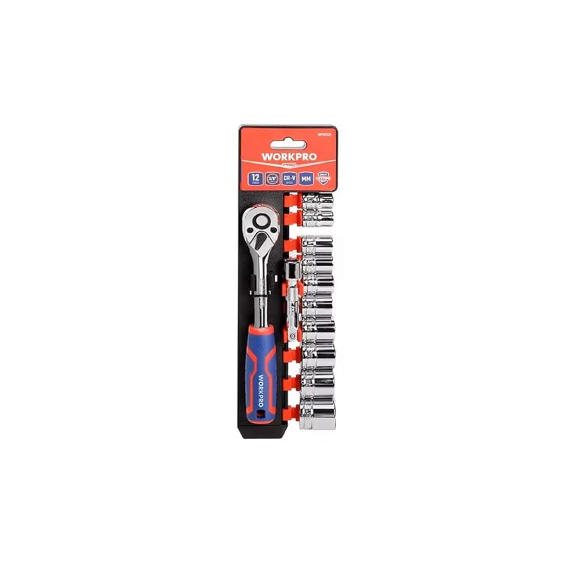 WORKPRO WP202585 3/8DR Socket Wrench Set, 12 Piece Set, 0.4