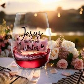 Socive Jesus Touched My Water Wine Glasses, Funny Christian Gift for Women Gifts for Birthday Mom Father's Day Friendship Gifts (Clear-JESUS)