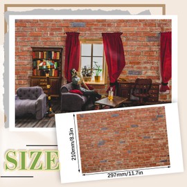 Flutesan 12 Pcs Miniature Dollhouse Wallpaper and Flooring Peel and Stick Mini DIY Self Adhesive Dollhouse Accessories 8.27 x 11.69 Inch (Red Clinker)