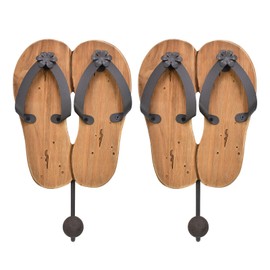 Wooden Key Holder Decorative Flip Flop Wall Hook for Towels Hats Coats- Wall Mounted Towel Hanger Nautical Decor Hanging Single Hook for Bathroom (Wood)