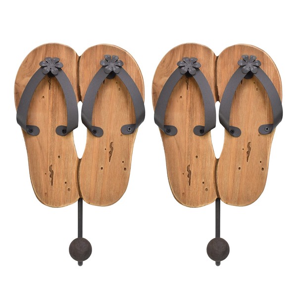 Wooden Key Holder Decorative Flip Flop Wall Hook for Towels