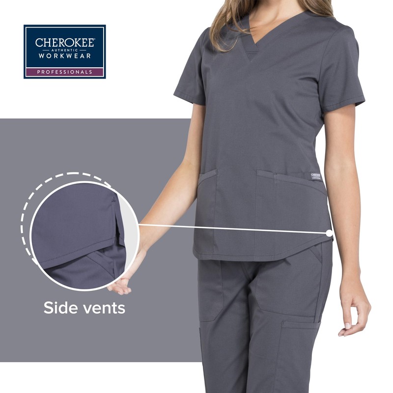 CHEROKEE Workwear Professionals Women Scrubs Top V-Neck WW665, XL, Pewter