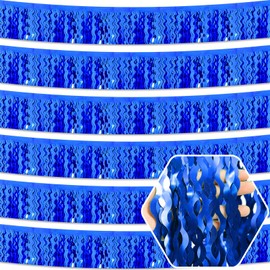 6 Pack 10 Feet Blue Wave Foil Fringe Garland Metallic Tinsel Streamers Banner Wall Hanging Curtain Backdrop for Parade Floats, Mother's Day, Easter, Wedding, Birthday Party Decoration
