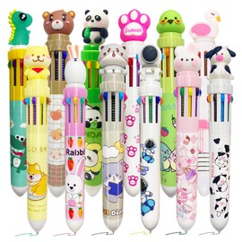 AWEELON 12Pcs Multicolor Pens 10 in 1 Retractable Ballpoint Pens 0.5 mm Animals Ballpoint Pens Gift for Students Animal Shaped Design Shuttle Pens for School Supplies for Kids