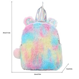 SEDEX Unicorn Backpack Children's Backpack Girls Plush Unicorn Cute Backpack Student Soft Rainbow Cute Toddler Kids Backpacks Pattern School Bag with Keyring, Rainbow Colour, cute