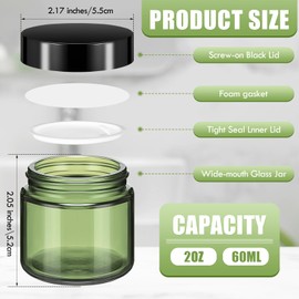Domensi 32 Pcs 2 oz Glass Jars with Lids Travel Size Round Leakproof Empty Cosmetic Jars with Inner Liners Lid for Storing Makeup Lotions Face Cream Ointments Candle DIY Making (Olive Green)