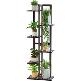 DolceLuna Plant Stand Indoor 6 Tier, Bamboo Plant Shelf Corner Display Rack, 46 Inch Tall Multiple Planter Pot Holder, Space-Saving Flower Stand for Living Room Balcony Garden Patio