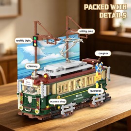 BrixVibe Retro Japanese Tram Building Set for Adults, Classic Enoshima Electric Railway Model with Light, Gift for Enthusiasts of Train Travel - 1953PCS