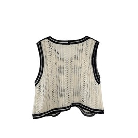 GORGLITTER Women's Embroidered Floral Crochet Vest Button Up Crop Summer Cowgirl Tops Country Concert Outfits 2025 Black and White Large