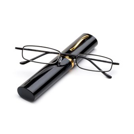 Newbee Fashion - Tube Readers Easy Compact On The Go Small Compact Pen Clip Portable Aluminum Hard Case Classic Spring Hinges Create Your Own Pack