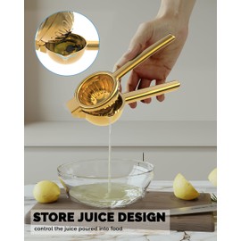 WZKALY Lemon Squeezer Stainless Steel - Heavy Duty Solid Metal Squeezer Bowl - Large Manual Citrus Press Juicer and Lime Squeezer - 2 in 1 hand Juicer - Store Juice -No Splashing-Gold