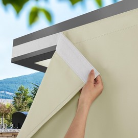 NICETOWN Rod-Free Outdoor Curtains for Patio Waterproof, Sticky Top & Back Tab Bottom with Free Rope for Wind Resistance, Weatherproof Drapes for Gazebo/Porch, W52 x L84 in, Light Beige, 2 Panels