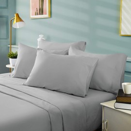 BYSURE Hotel Luxury Bed Sheets Set 4 Pieces(California King, Light Gray) - Super Soft 1800 Thread Count 100% Microfiber Sheets with Deep Pockets, Wrinkle & Fade Resistant