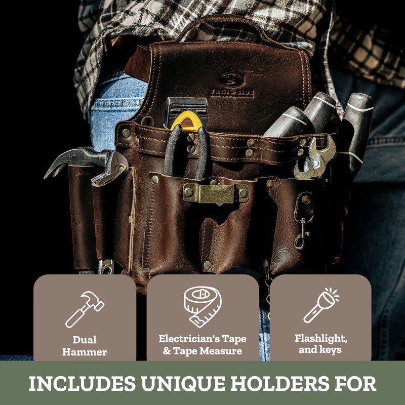 Trailside Genuine Leather Electrician Tool Pouch with Belt Loop for