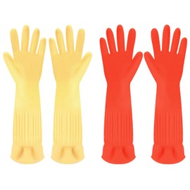 Discoball 2 Pairs Rubber Cleaning Gloves Non-slip Kitchen Dishwashing Household Glove, Long Sleeve, Reuseable