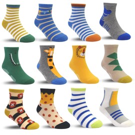ELUTONG Stopper Socks Children 12 Pairs Toddler Boys ABS Non-Slip Socks Children Non-Slip Children's Socks for 1-7 Years Boys and Girls, #02 crocodile baby