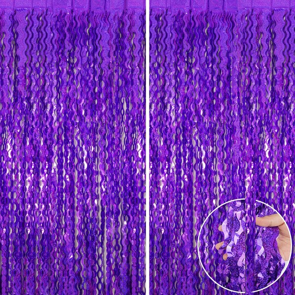 KERNOWO Tinsel Curtain, Wavy Purple Glitter, Pack of 2 Party