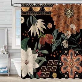 FUN WEEKEND - Cortina de ducha de 72 x 72 pulgadas, estética, impermeable, tela de poliéster, bohemio, para baño, dobladillo pesado, flor abstracta con 12 ganchos (BH1)