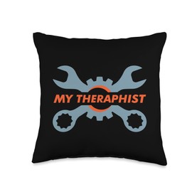 Car Lover, Racer, Driver, Kids and Children My Therapist Road, Lane, Motor, Race Track Car Throw Pillow, 16x16, Multicolor