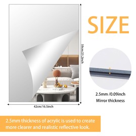 DARENYI A2 Acrylic Mirror Sheet for Wall, 16.5" x 23.2" x 2Pcs Large Rectangular Mirror Tiles Frameless Wall Mounted Mirror Self-Adhesive Mirror Stickers for Vanity Bedroom Home Decor