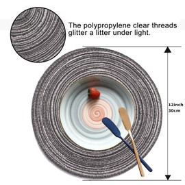 Fachoige 12 Inch Round Placemats for Dining Table Set of 6 Braided Fabric Round Placemat Table Mats Washable Round Braided Placemats for Dining Table Heat Insulation Kitchen (Gray, 6pcs)