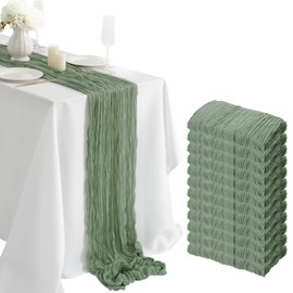 combocube 12 Pack 35x120 Inch 10Ft Cheesecloth Long Table Runner Gauze Rustic Romantic Table Cloth for Wedding Reception Bridal Shower Holiday Birthday Party Table Decorations, Sage Green