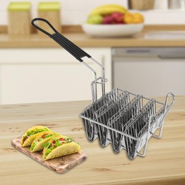 Taco Fryer Basket, Stainless Steel Taco Shell Fry Basket Tortilla Frying Basket, Taco Shell Maker Deep Fry Basket with Detachable Handle, Taco Holder Stand for Commercial and Home Use