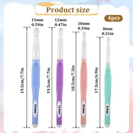 4PCS Large Size Crochet with Ergonomiv Handle, Long Rubber Handle Crochet Hook, Knitting Giant Crochet Hooks for Chunky Yarn, Scarf, DIY, Wool Products(8mm, 10mm, 12mm, 15mm)