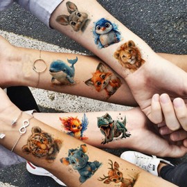 50 PCS Watercolor Cute Animals Temporary Tattoo for Kids Girls Boys, Long Lasting Bulk Temp Waterproof Fake Tattoo Stickers Body Face Arm, Birthday Party Favor Supply Gifts Basket Goodie Bags Stuffers