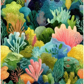 LaiTique Colorful Coral Reef Peel and Stick Wallpaper, Ocean Botanical Wallpaper for Home Decor | Self-Adhesive, Waterproof Vinyl, 17.7" x 236"