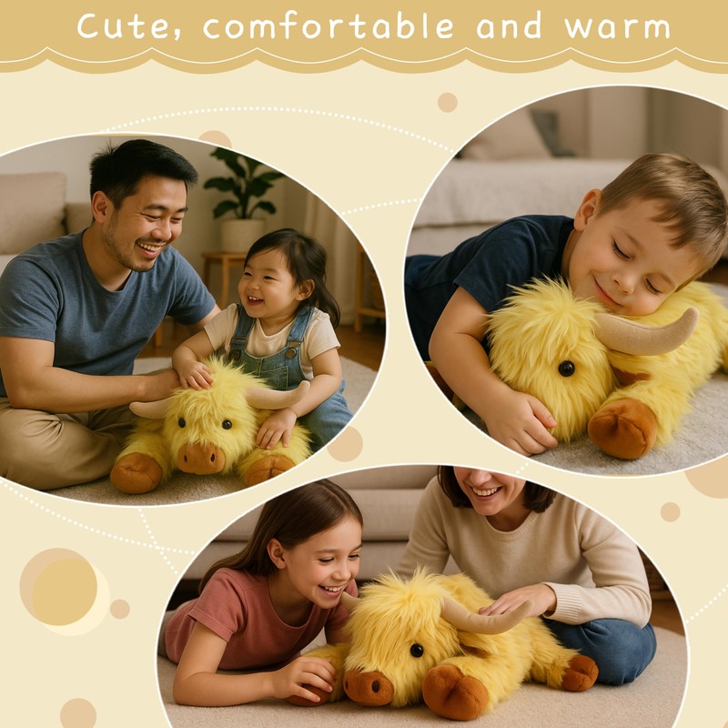 Highland Cow Plush Toy, 4-Pound Weighted Stuffed Animal, Microwaveable and