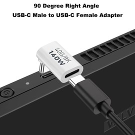 AreMe 90 Degree USB-C Male to Female Adapter, 2 Pack Right Angle 140W Type-C Adapter Extender for Steam Deck, ROG Ally, Switch, Notebook Computers, Tablet and Mobile Phones (White)