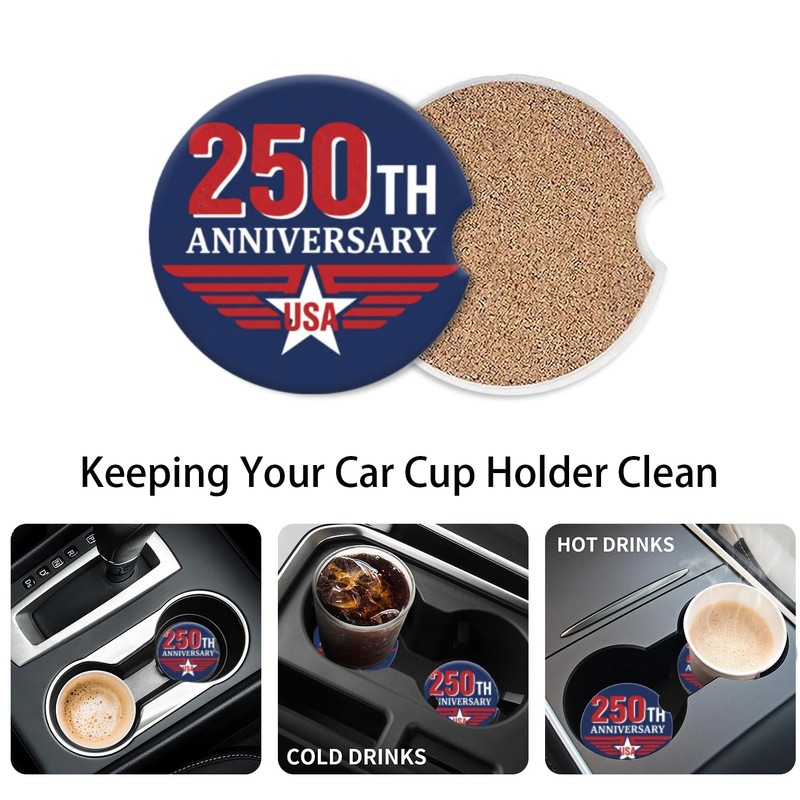Patriotic 250th Anniversary USA Winged Ceramic Car Cup Coasters for