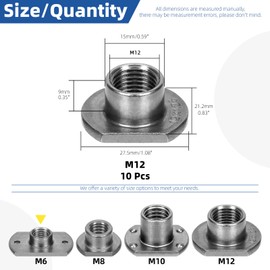Glarks 10Pcs Weld Nuts, M12 Tab Base UNC Carbon Steel Machine Screw T-Nuts for Furniture Vehicles Caster Industry Machine