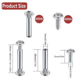 laeeyin 50 Pairs Connection Screws Furniture Screws Sleeve Screws M4 x 31-40 mm Nickel-Plated Steel Connecting Screws Furniture Connector Cabinet Connector for Furniture, Cabinets, Wooden Boards