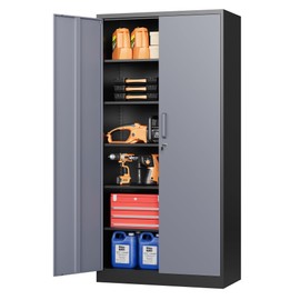 STANI Metal Garage Storage Cabinet with Lock, 71" Steel Lockable File Cabinet, Locking Steel Storage Cabinet with 4 Adjustable Shelves for Home, Office, Warehouse, Garage, School