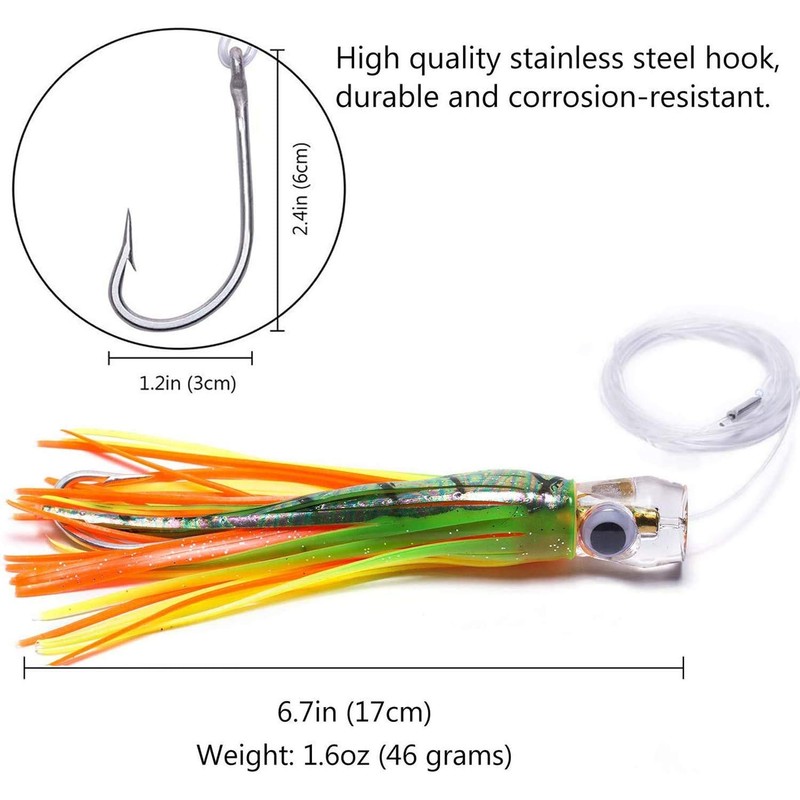ANCLLO 6pcs Tuna Mahi Dolphin Durado Wahoo Octopus Fishing Lures
