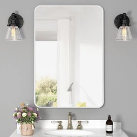 DUQIMO 20x30 Inch White Framed Mirror for Bathroom, Rounded Rectangle Mirrors for Wall with Tempered Glass Anti-Rust, Shatterproof Mirror (Horizontal/Vertical)