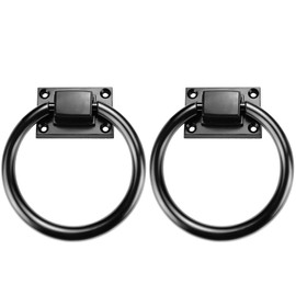 2 Packs 3.8" Black Round Ring Door Pull Handle with 8 Screws, Zinc Alloy Sliding Barn Door Handles, Outdoor Garage Gate Handle for Vintage Wooden Sheds Farmhouse Garden Hallway Closets Drawers (2Pcs)