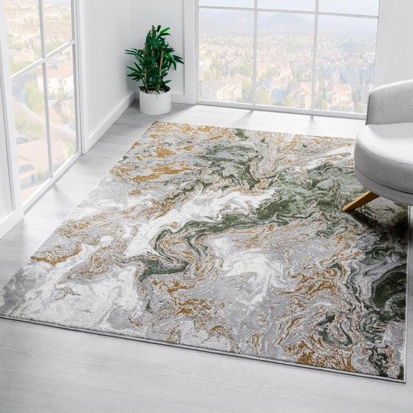 LUXE WEAVERS Marble Swirl Abstract Area Rug, Green 8x10