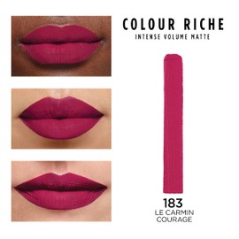 L'Oreal Paris Colour Riche Intense Volume Matte Lipstick, Lip Color Infused with Hyaluronic Acid for up to 16hr All Day Comfort, Le Carmin Courage, 0.06 oz