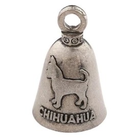 Guardian Bell CHIHUAUA DOG Good Luck Bell w/Keyring & Black Velvet Gift Bag | Motorcycle Bell | Lead-Free Pewter | Good Luck Gift to Friends & Family | Bike Bell | Made in USA, Small, Silver
