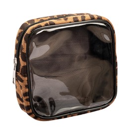 AGBIADD Leopard Print Clear Makeup Bag Travel Cosmetic Case Transparent Toiletry Bag with Zipper, Portable Make Up Organizer Traveling Compact Car Bag for Essentials (Brown)