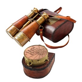 CollectiblesBuy Nautical Victorian Marine - Funda de piel con brújula de cobre y latón