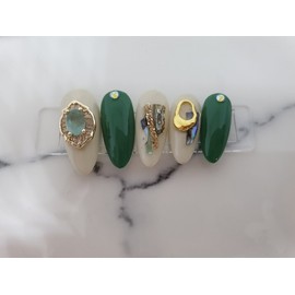 Green emerald nail tips - Short ballerina / 녹색빛에메랄드 네일팁 - 숏발레리나